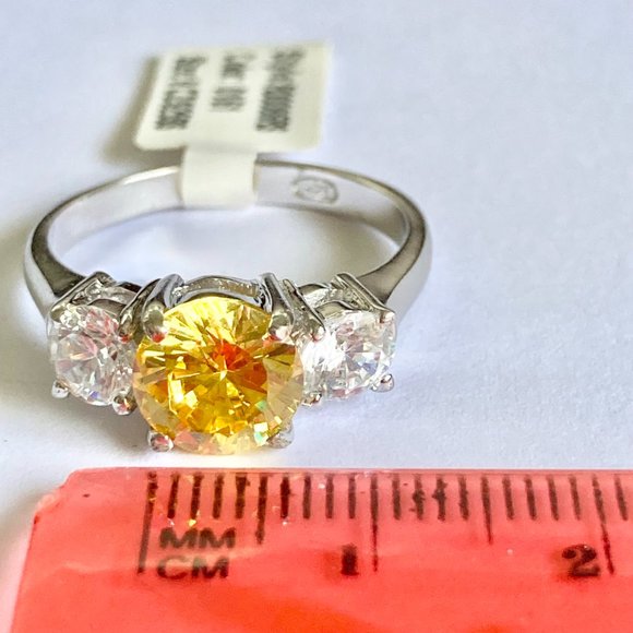Sterling Silver Yellow Cubic Zirconia Ring Cocktail Size 9 10 Round Cut 925 - Picture 13 of 13